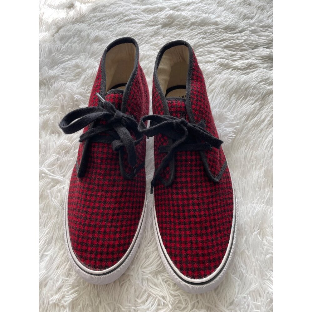 MARK MCNAIRY for GENERIC SURPLUS Houndstooth Lace-Up Ankle Sneakers Red & Black